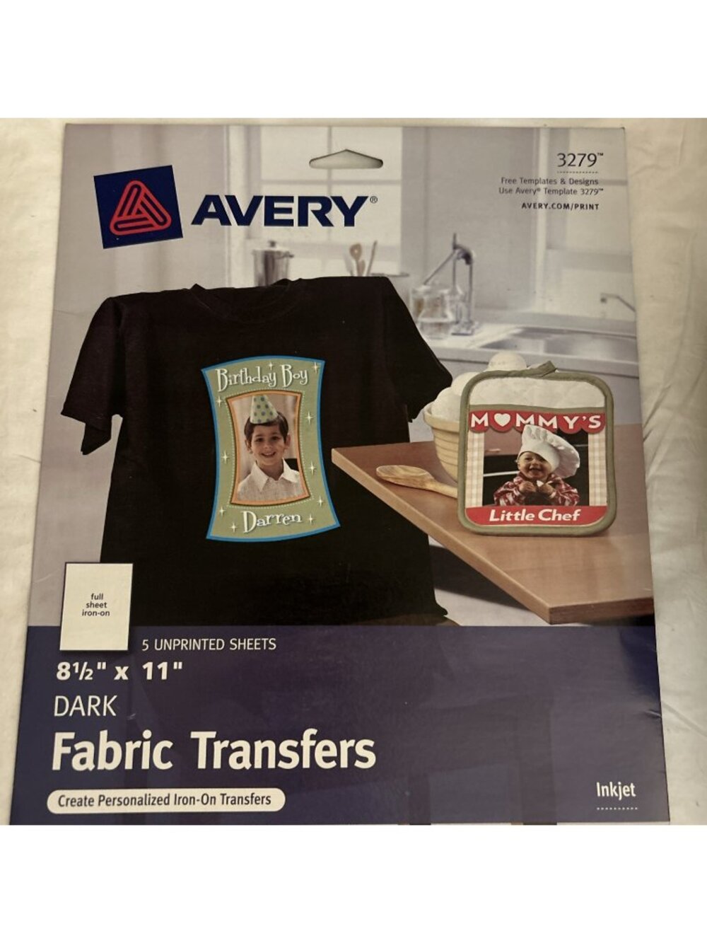 Avery 3279 CUSTOM TRANSFERS DARK Fabric T-shirts InkJet Printable Iron-On 8.5x11